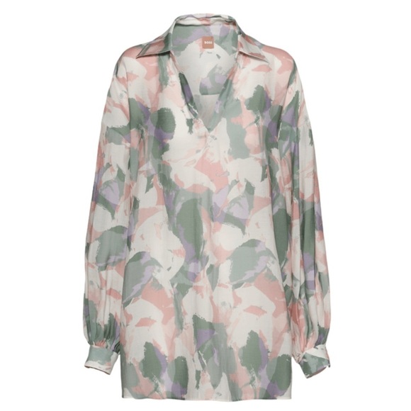 BOSS Hugo Boss Top Abstract Pastel Print Barry Shirt V Neck Blouse Oversized - Picture 11 of 12